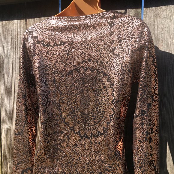 LuLaRoe Debbie Elegant Dress Copper Foil Metallic - Picture 7 of 9